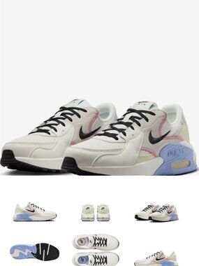 Nike Women’s Air Max Sneakers White with Black, Pastel Pink & Light Blue Accents